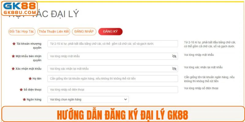 Đăng ký đại lý nhà cái GK88